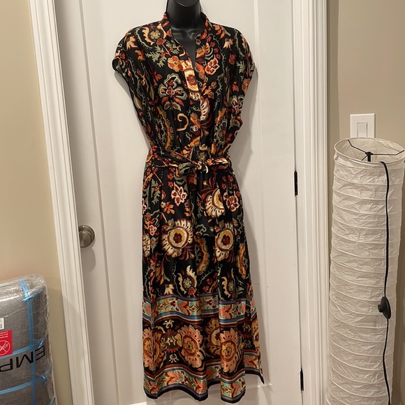 NWT Zara Printed Tunic Midi Dress Paisley Black Multicolor L - Picture 4 of 12
